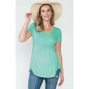 Maternity Flowy Mint Green‎ Short Sleeve Babydoll Top Medium